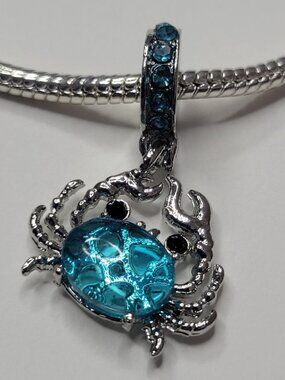 NWT For Pandora Charm Bracelet Blue Silver Color Crab Rhinestone Dangle Charm